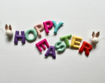 Guirlande de Pâques houblonnée/guirlande de lapin de Pâques/guirlande de boules en feutre/guirlande de vacances/décor de cheminée de Pâques/bannière de Pâques-prêt à être expédié
