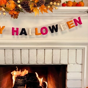 Guirnalda de feliz Halloween/Banner de lana de Halloween/Guirnalda de otoño/Guirnalda de bolas de fieltro/Banner de letras de fieltro de lana/Decoración de repisa de otoño/Banner de otoño