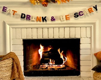 Mangia bevi e sii spaventoso Ghirlanda di Halloween / Bandiera di lana di Halloween / Ghirlanda autunnale / Banner di lettera in feltro di lana / Decorazione della mensola autunnale / Banner autunnale
