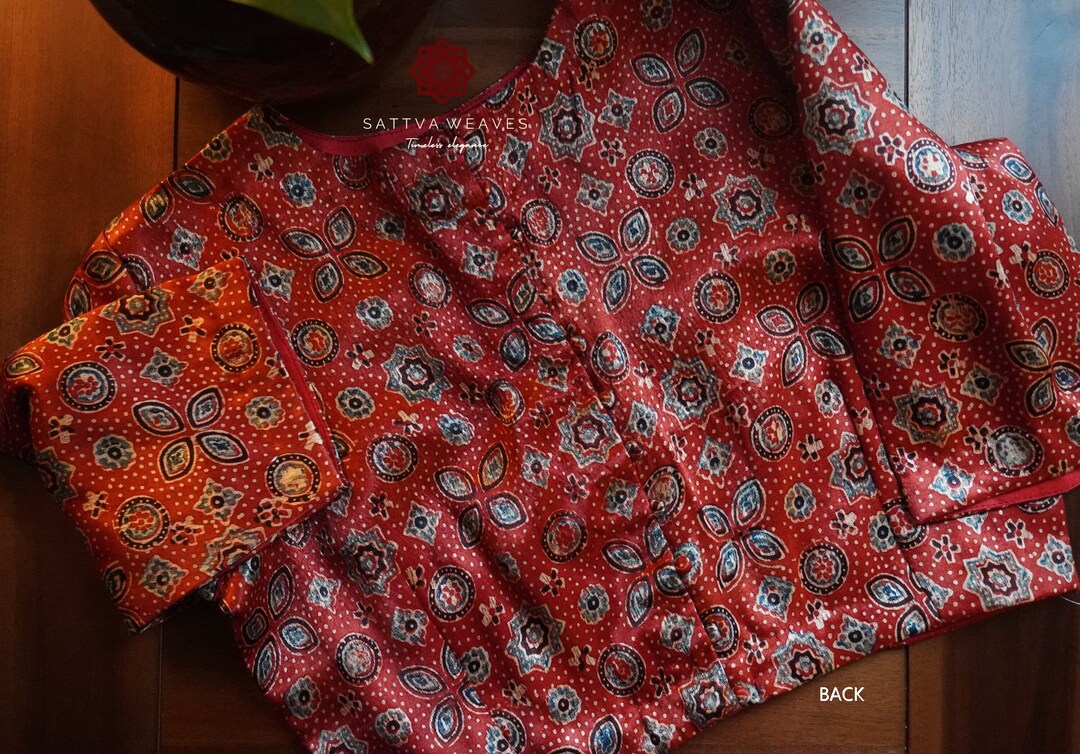 Multicolor - Block Print Modal Silk Ajrakh Blouse Piece 48
