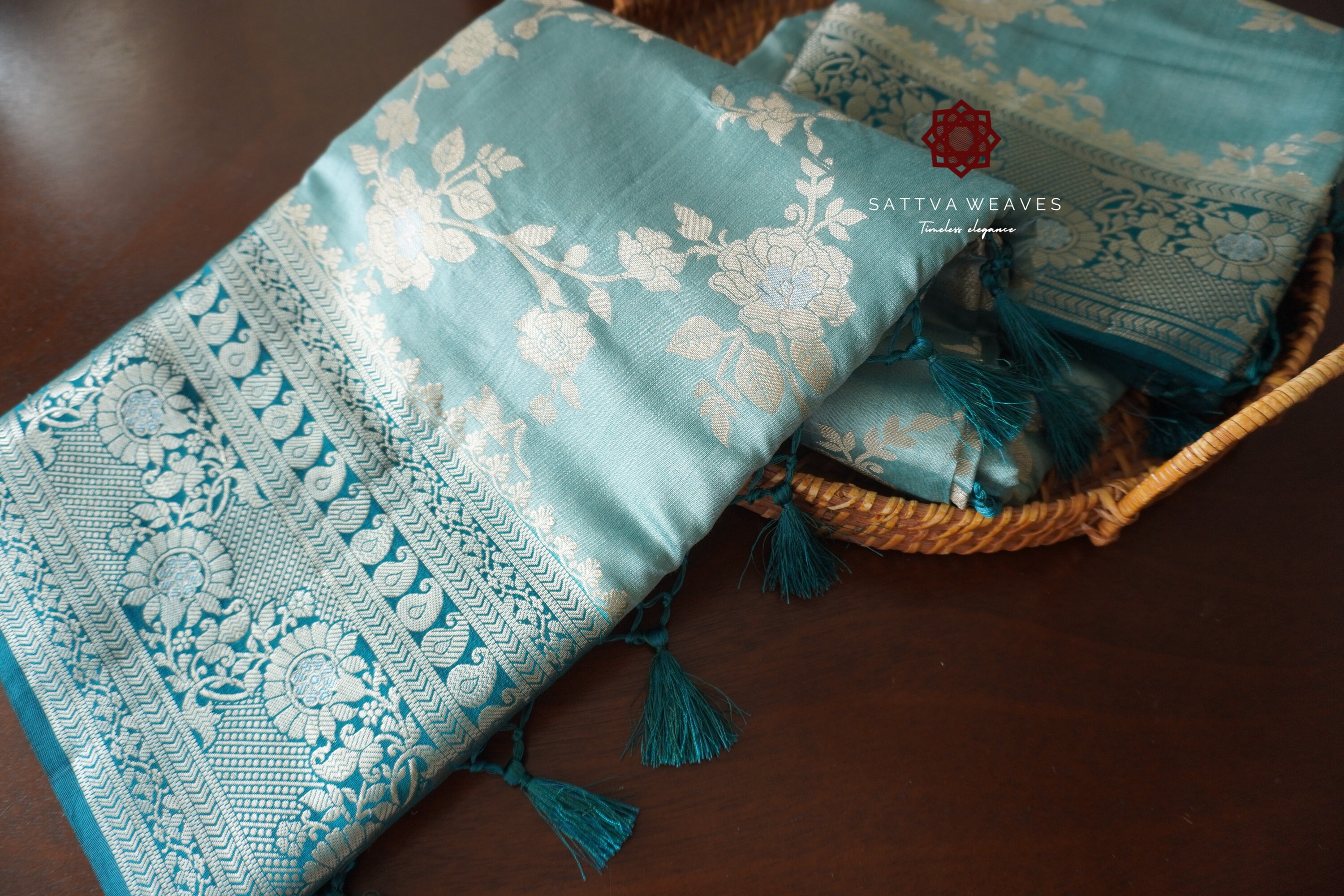 Banarasi Meena Kari Blue Pure Silk Saree with Blouse Fabric