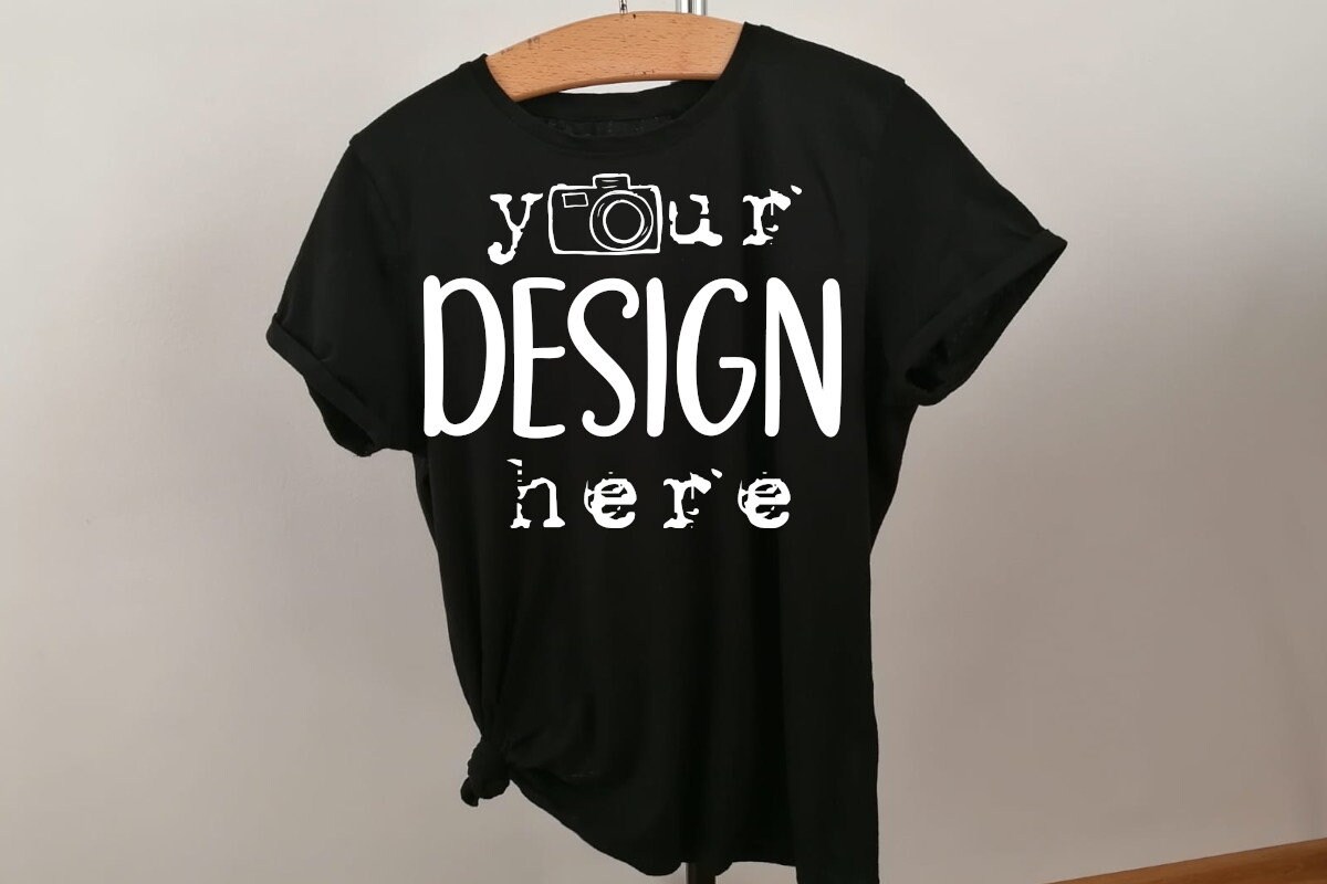 Download Hanging Black T-shirt Mockup Hanger Unisex Mock Up Flat Lay | Etsy