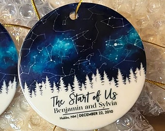 Customized Night Sky Map Ornament, Star Map Art Anniversary Valentine Gift Constellation Engagement Gift For Couple Ceramic Ornament Favors