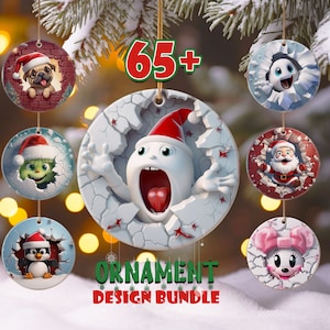 Ornament Bundle Set of 65 Files 3D Christmas Break Through Ornament Designs, Christmas ornaments in bulk, Ornament 2023 Png digital download