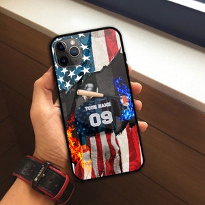 Personalisierte Baseball Handyhülle Amerika Flagge, benutzerdefinierte Softball Geschenk für Sportliebhaber, Baseball Liebhaber Handyhülle für Ss Galaxy, Iphoneseries