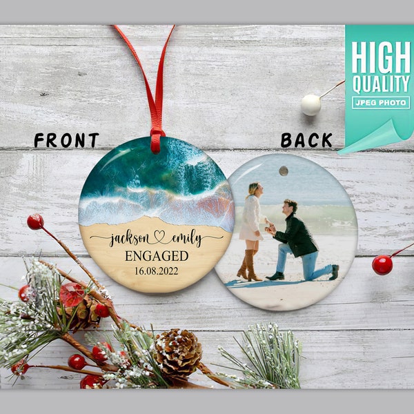 Personalized Beach Engaged Ornament, Couple Engagement Party Gift, Tropical Beach Themed, Bridal Shower Gift, Newly Engaged Keepsake Decor