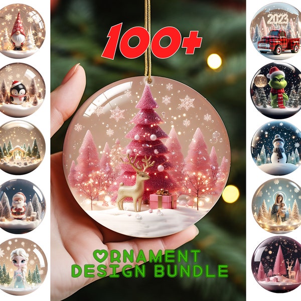 Ornament Bundle Set of 100 Files 3D Snow Globe Christmas Ornaments png, Christmas ornaments in bulk, Ornament 2023 Png digital download