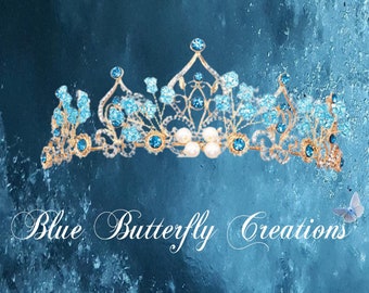 Aqua blue digital tiara, Icy blue princess digital tiara, Girls mermaid digital tiara crown, Ice blue fantasy overlay, Fantasy crown clipart