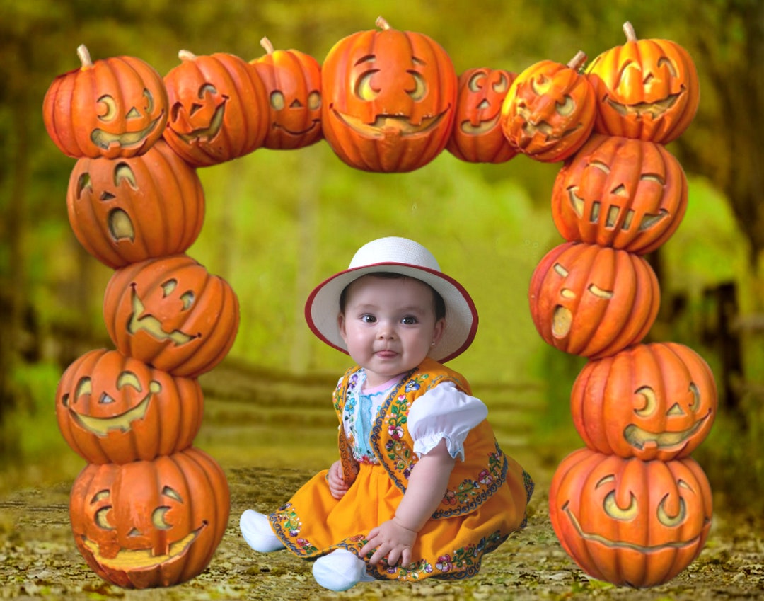Pumpkin Arch Digital Fall Background Halloween Digital Etsy