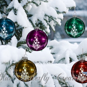 Ornements numériques de Noël colorés, boules de Noël, boules numériques d’arbre de Noël, superpositions d’ornements d’arbres de Noël