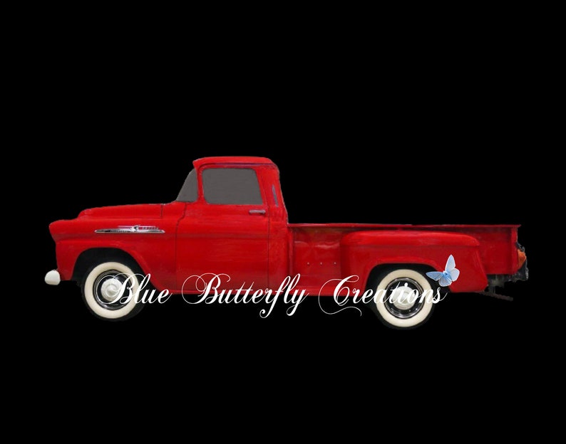 1958 Red Chevy Pickup truck digital PNG, Chevy classic pickup PNG, Antique Chevy PNG, Vintage Chevy Pickup truck, Red 1958 Chevy Pickup image 3