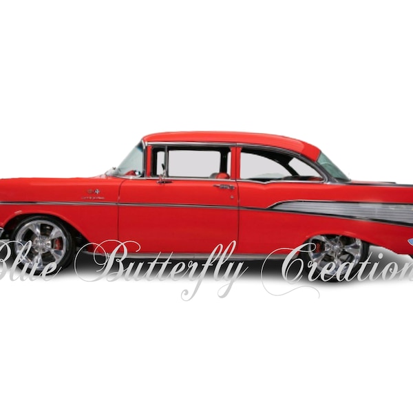 1957 Chevy Bel Air digital PNG, Chevy Oldtimer PNG, Antique Chevy PNG, Red vintage Chevy Bel Air