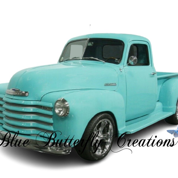 1951 Aqua Chevy Pickup truck digital PNG, Chevy classic pickup clipart, Antique vintage Chevy Pickup truck, Aqua blue 1951 Chevy Pickup