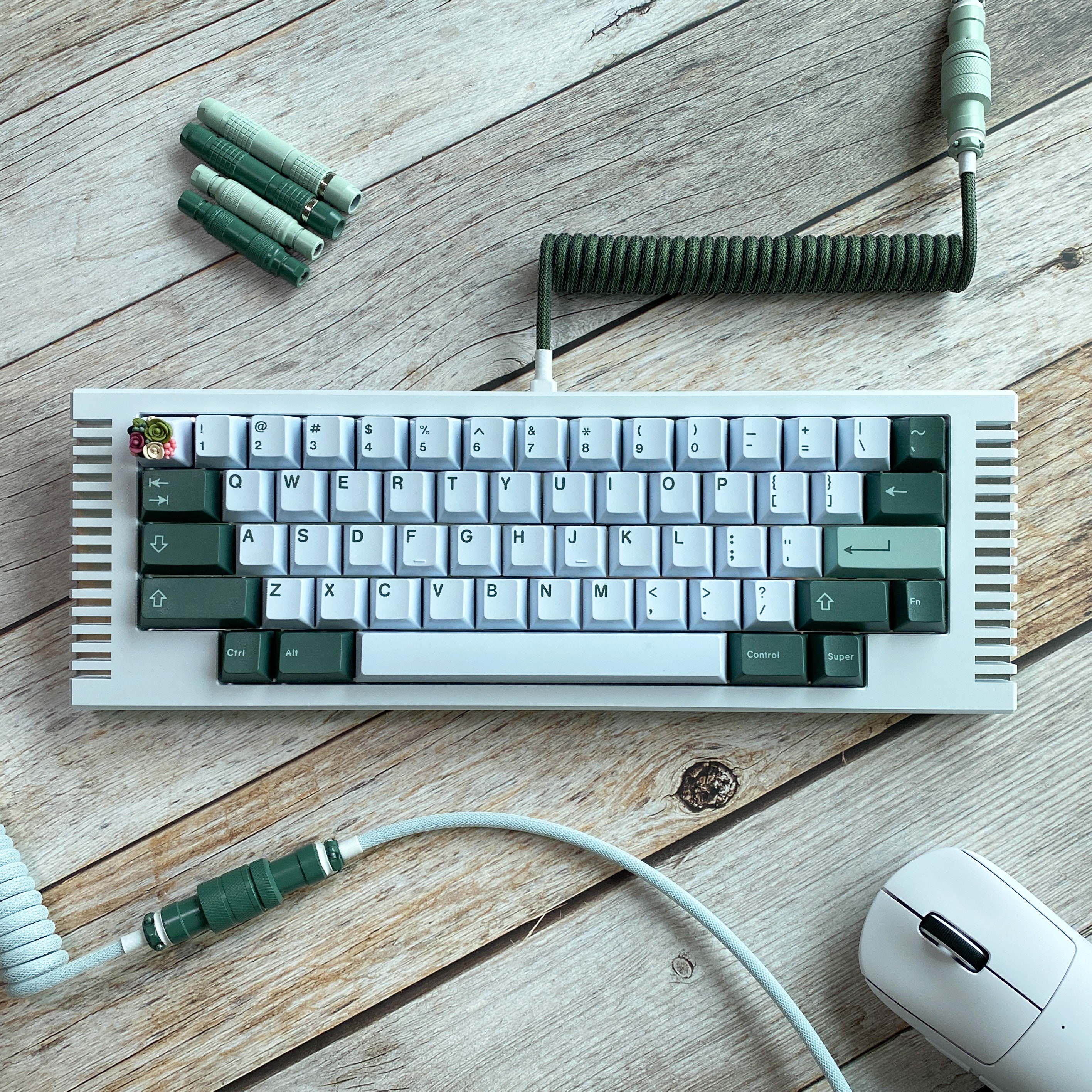 Custom Coiled Keyboard USB Cable With Aviator Connector Botanical