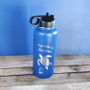 Autism Awareness Water Bottle: Laser Engraved Turtle, 32oz Hydro Bottle