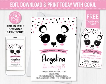 Panda Invitation Etsy