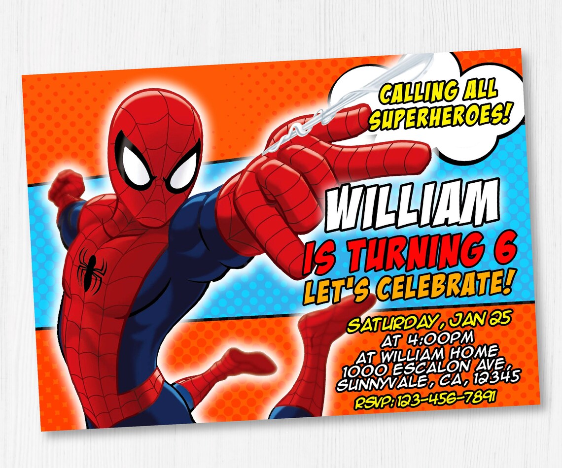 Spiderman invitation Spiderman birthday invitation Spiderman Etsy