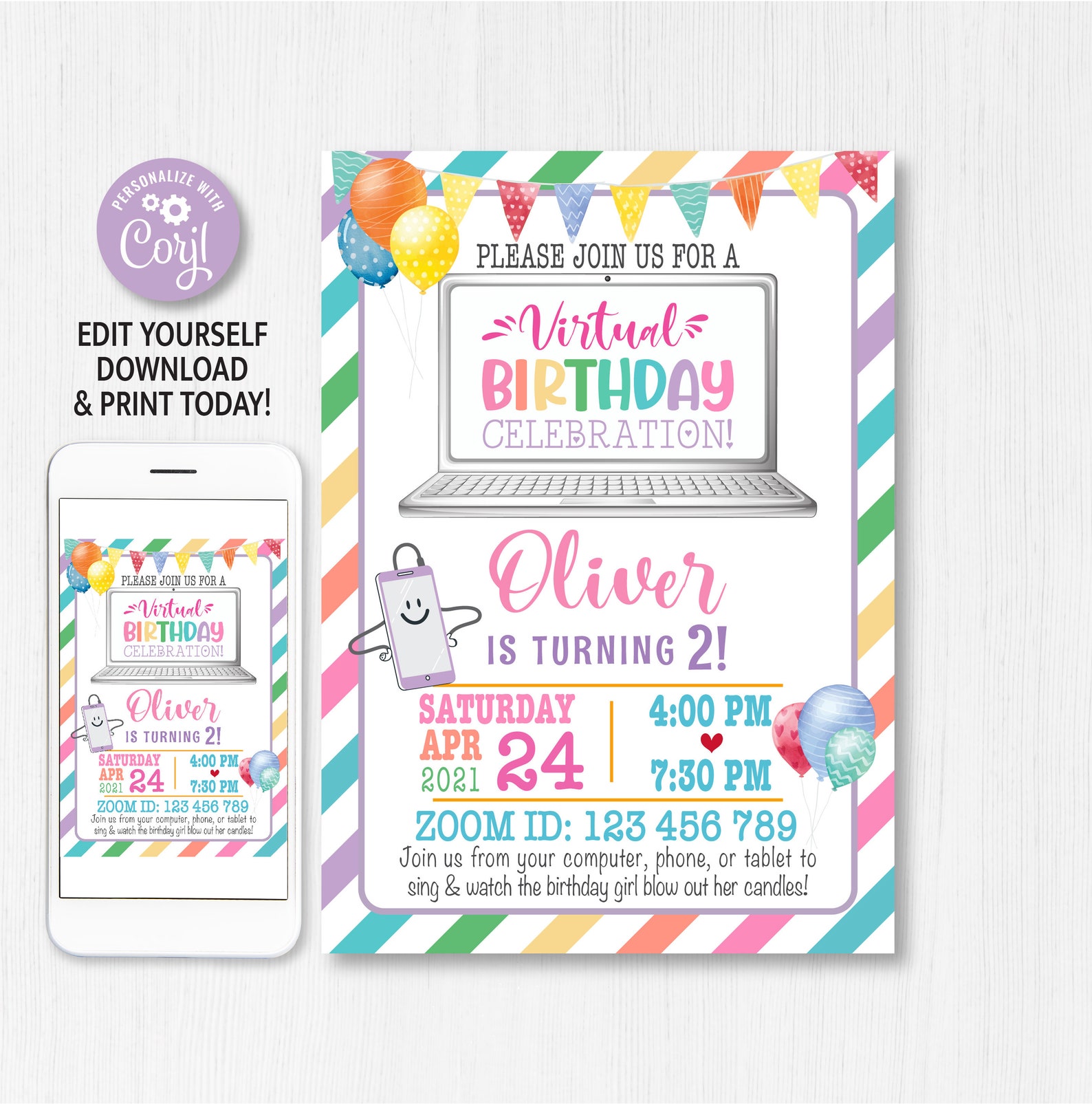 VIRTUAL BIRTHDAY PARTY Invitation Virtual Party Invitation Etsy