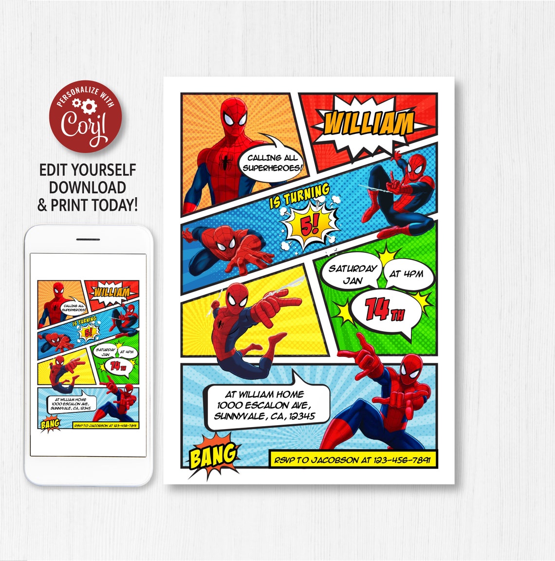 Spiderman Invitation Spiderman Birthday Invitation Spiderman Etsy
