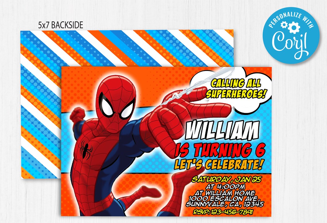 Spiderman invitation Spiderman birthday invitation Spiderman Etsy