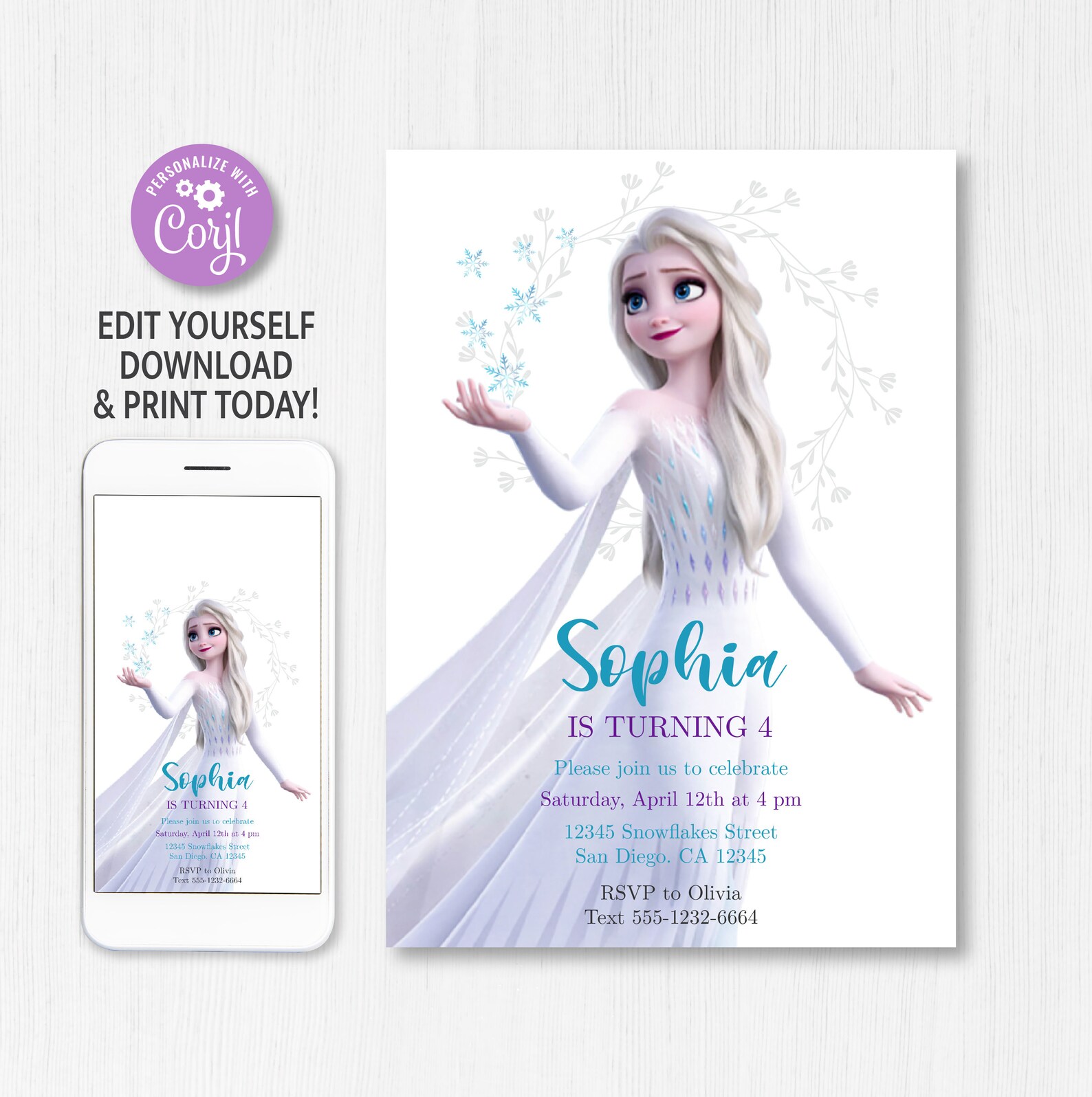ELSA INVITATION Frozen Birthday Invitation Disney Princess Etsy