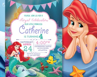 The Little Mermaid Birthday Party Invitations invite les Enfants's Ariel Princesse