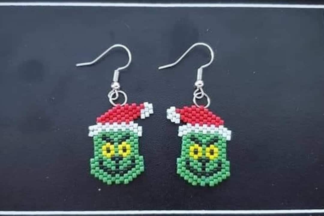 Beaded Grinch Earrings Etsy
