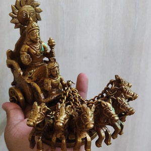 Antique The Lord Sun Chariot Surya Bhagwan Rath Brass Idol God Of Sun