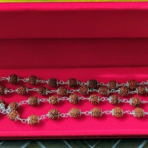 Rudraksha Mala: 5 Mukhi Beads, Pure Silver, Java Origin