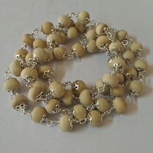 Natural white tulsi beads mala made in pure silver cap and wire