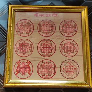 Navgraha yantra 9 planet yantra on bhoj patra framed