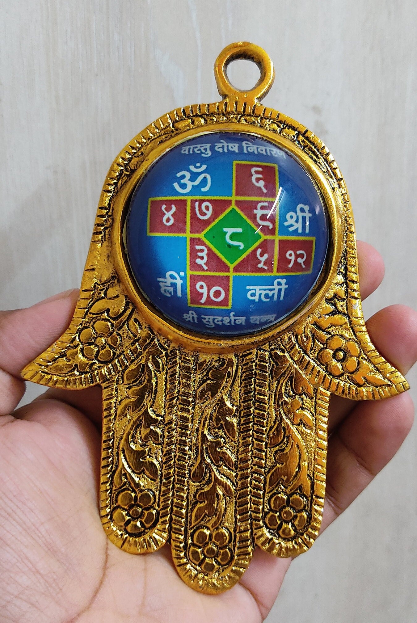 3D Glass Vastu Dosha Nivaran Yantra on Good Luck Hand Design Wall