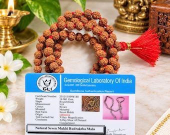 7 Mukhi Rudraksha Mala: Mahalaxmi Beads, Lab Certified (6mm)