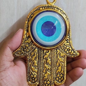 Nazar Suraksha Yantra: Oxidized Hamsa Hand Good Luck Wall Hanging