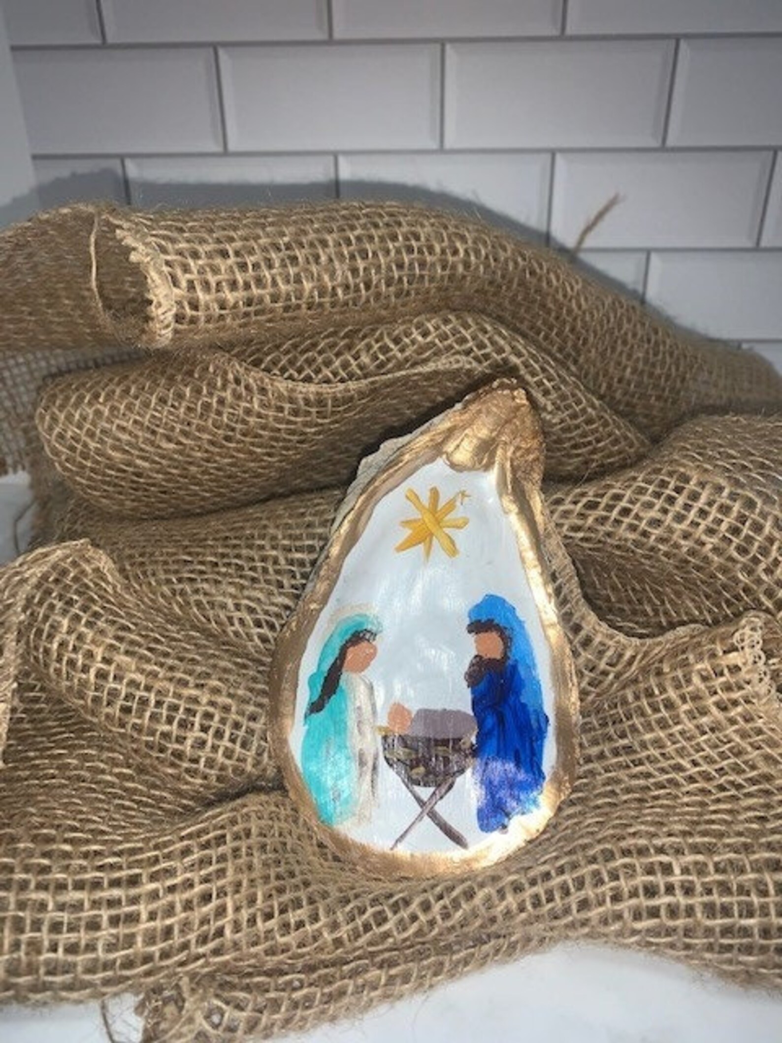 Hand Painted Nativity Oyster Shell With Gold Leaf Edging Star - Etsy