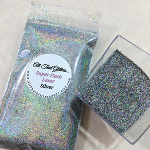 Super Flash Laser Glitter / Silver / Super Fine Glitter / Solvent Resistant / Tumbler Glitter / Nail Art Glitter