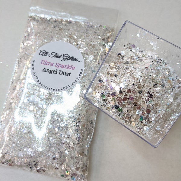 Angel Dust / Mirrored Silver High Sparkle Glitter / Chunky Glitter Mix / Tumbler Glitter / Nail Art Glitter