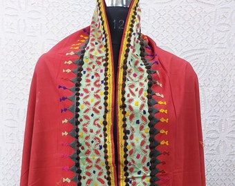 Vintage SWAT VALLEY Hand embroidered floss silk "Groom Shawl",Vintage Pakistan Handspun cotton Bridal Shawl,boho Banjara Shawl/Sofa Throw