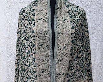 Yak wool shawl, Paisley shawl, handmade floral print, DOUBLE sided scarf unisex Reversible blanket High quality Pashmina Shawl, gift Shawl