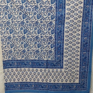 Wood-Block Printed Blue Picnic Throw. Flat Sheet with pillow covers. Tapestry. Handblock printed Bedcover King Size