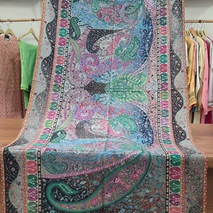 Kalamkari Pure Pashmina Hand Embroidered Shawl,HandPainted Embroidered Pure Cashmere Wrap,Kashmir Wraps,Rich Hippie Wraps,pashmina gift