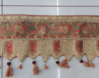 Vintage & rare Tent Entrance Toran Hand painted fabric (of Rajasthan) Big Gate hanging,Vintage Hand embroidered Wallhanging Door Valance