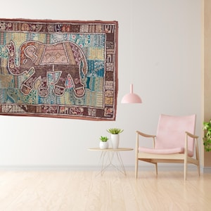 40x60 elefantlapptäcke etnisk väggbonad, indisk väggtapet, vintage sari-motiv väggdekor, bohemisk vintage återvunna dekorartiklar