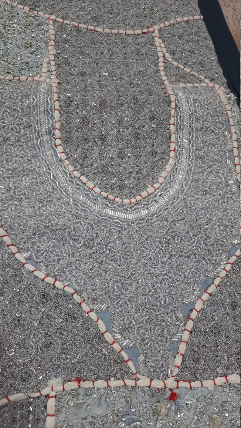 Dekorativ lapptäckslöpare, indisk vintage bomullslapptäckslöpare, väggbonad, handgjord i Rajasthan, broderad boho-tapet bild 6