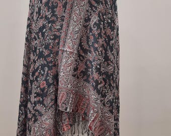 Meditation Yak wool shawl, Paisley Reversible Large Shawl, Winter Sofa Throw/Handmade unisex Reversible blanket,Christmas gift