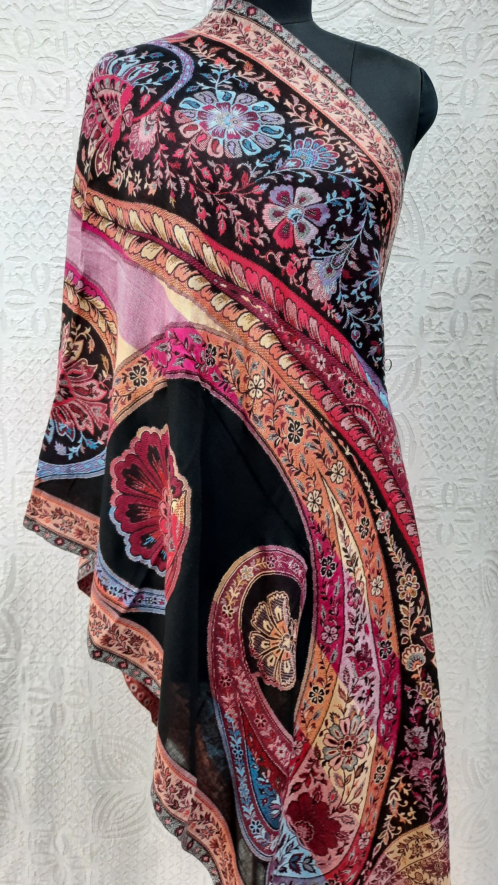 Yak Wool Shawl, Paisley Shawl, Handmade Floral, Pashmina