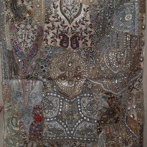 Exclusive Zardozi Brown handmade wall hanging,Rare & Heavy Tapestry,handmade Tapestry, Old Zari Sari patches,40x60 inches