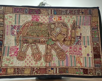 40x60 elefantlapptäcke etnisk väggbonad, indisk väggtapet, vintage sari-motiv väggdekor, bohemisk vintage återvunna dekorartiklar