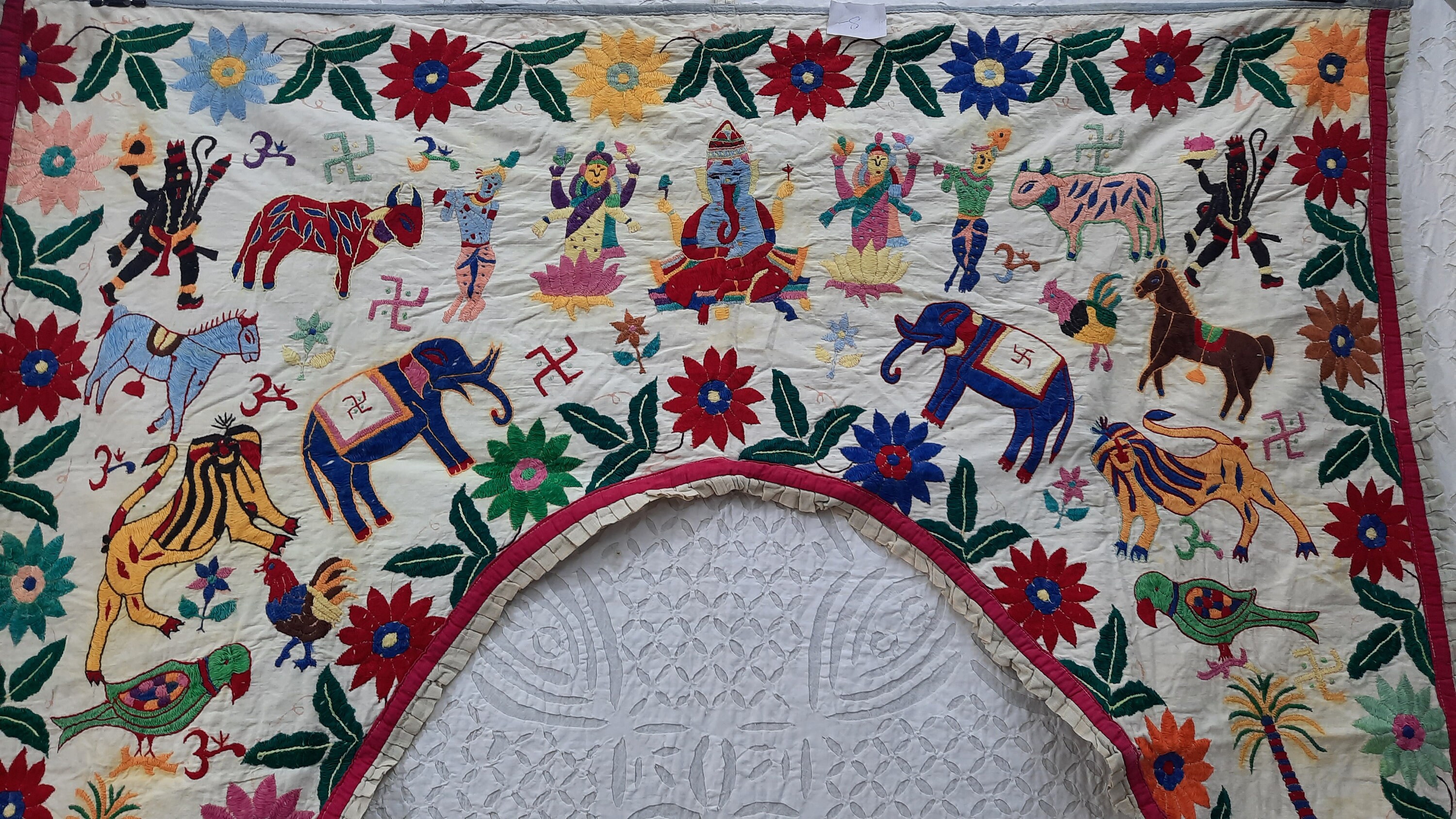 White Vintage & Rare Hand Embroidered Suzani Wall Hanging, Indian
