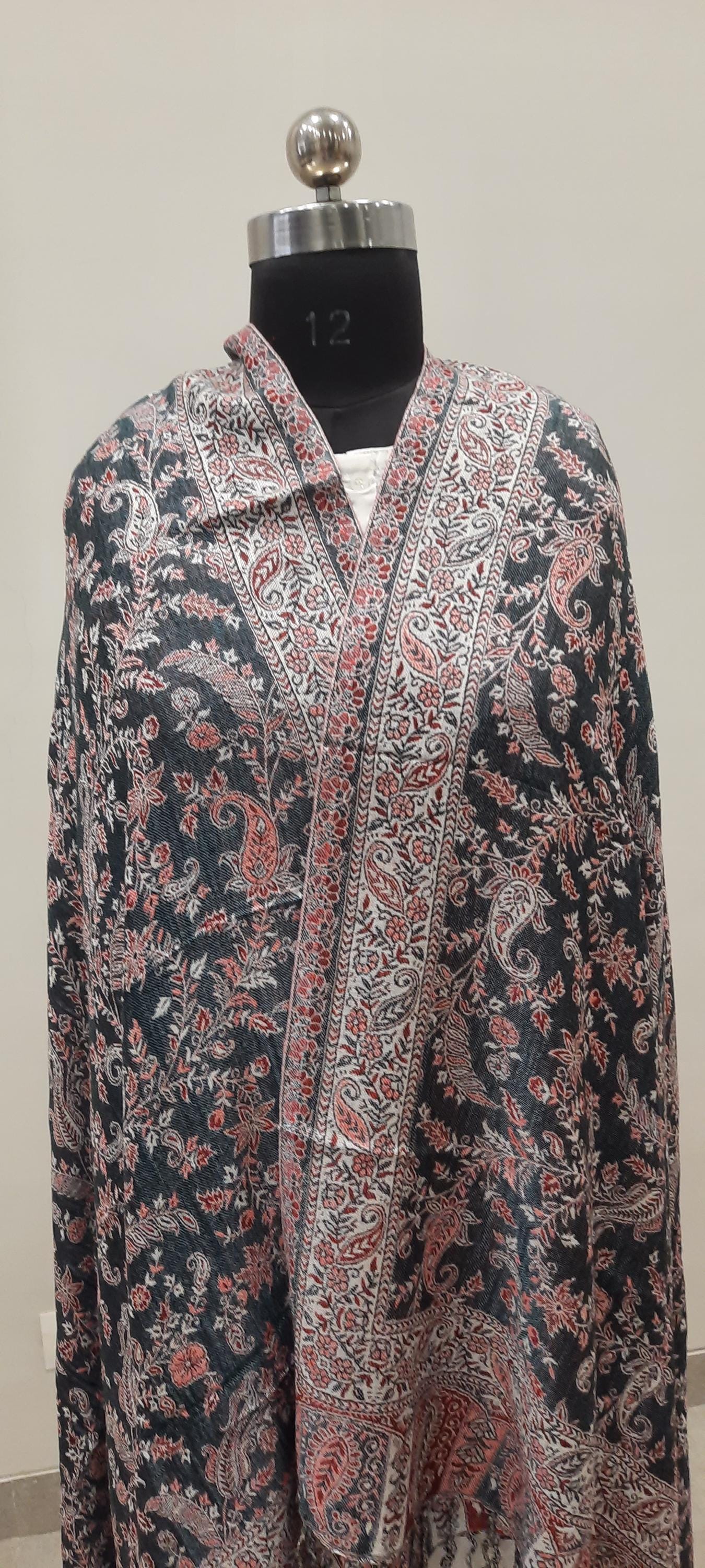 Meditation Yak Wool Shawl, Paisley Reversible Large Shawl, Winter